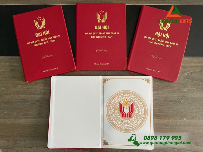 SỔ TAY DÁN GÁY IN ÉP KIM VÀNG LOGO ĐẠI HỘI