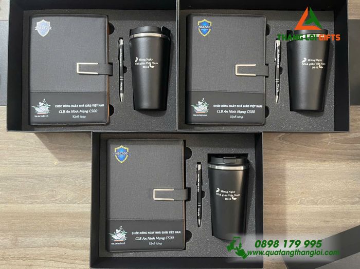 Set Quà Tặng (Sổ+ Ly+ Bút) Màu Đen - In Khắc Logo CLB An Ninh Mạng C500