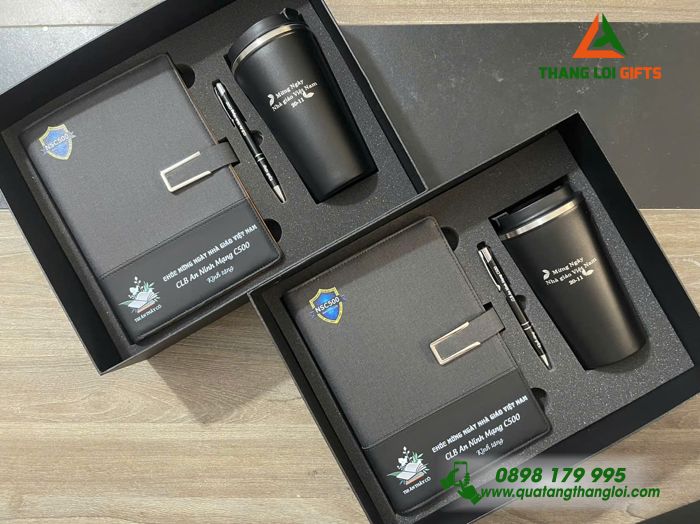 Set Quà Tặng (Sổ+ Ly+ Bút) Màu Đen - In Khắc Logo CLB An Ninh Mạng C500