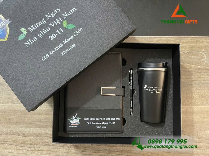 Set Quà Tặng (Sổ+ Ly+ Bút) Màu Đen - In Khắc Logo CLB An Ninh Mạng C500