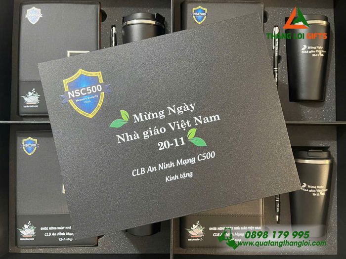 Set Quà Tặng (Sổ+ Ly+ Bút) Màu Đen - In Khắc Logo CLB An Ninh Mạng C500