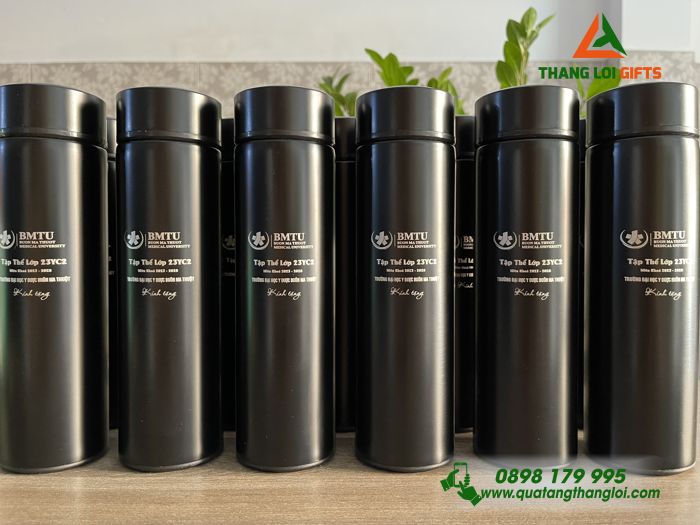 Bình Giữ Nhiệt Màu Đen - Khắc Logo Trường ĐH Y Dược Buôn Ma Thuột
