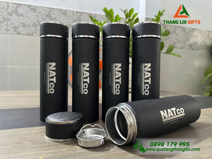 Bình Giữ Nhiệt 500ml Sơn Nhám Màu Đen - Khắc Tên Doanh Nghiệp NATCO