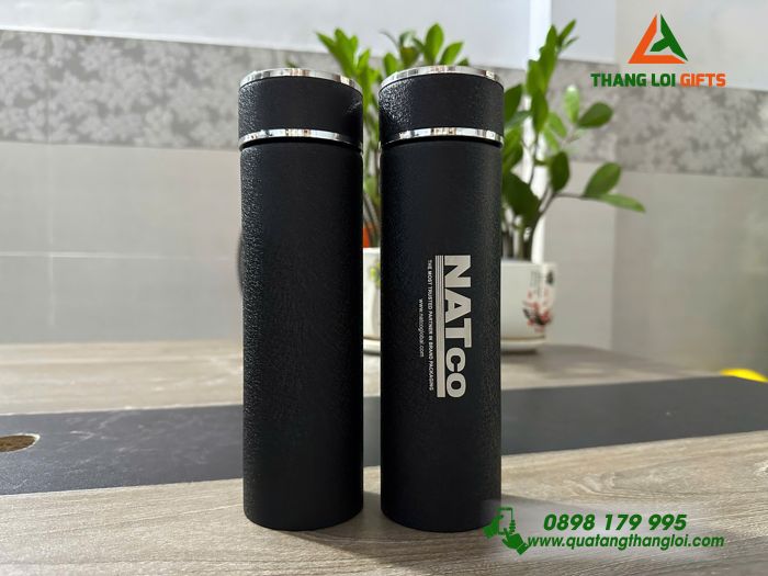 Bình Giữ Nhiệt 500ml Sơn Nhám Màu Đen - Khắc Tên Doanh Nghiệp NATCO