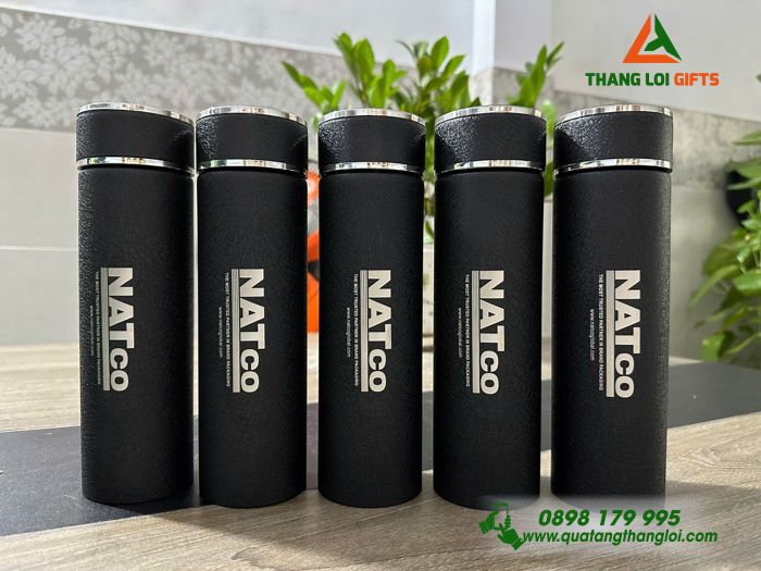 Bình Giữ Nhiệt 500ml Sơn Nhám Màu Đen - Khắc Tên Doanh Nghiệp NATCO