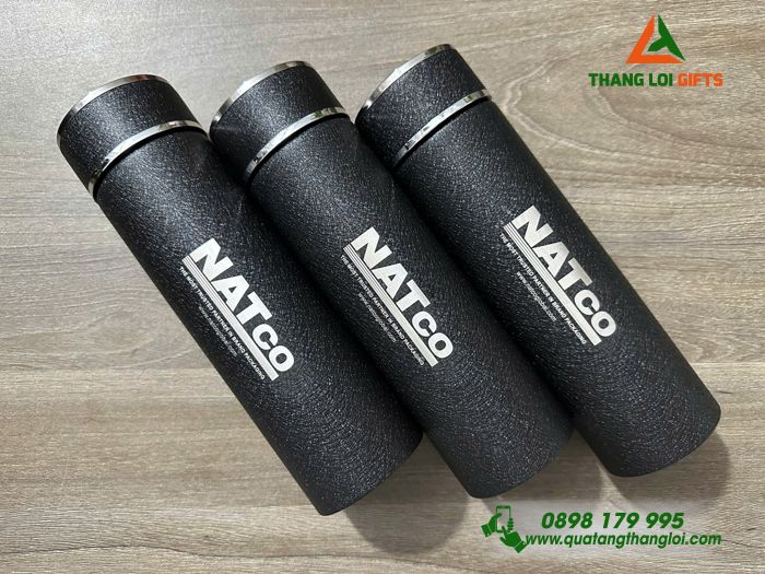 Bình Giữ Nhiệt 500ml Sơn Nhám Màu Đen - Khắc Tên Doanh Nghiệp NATCO