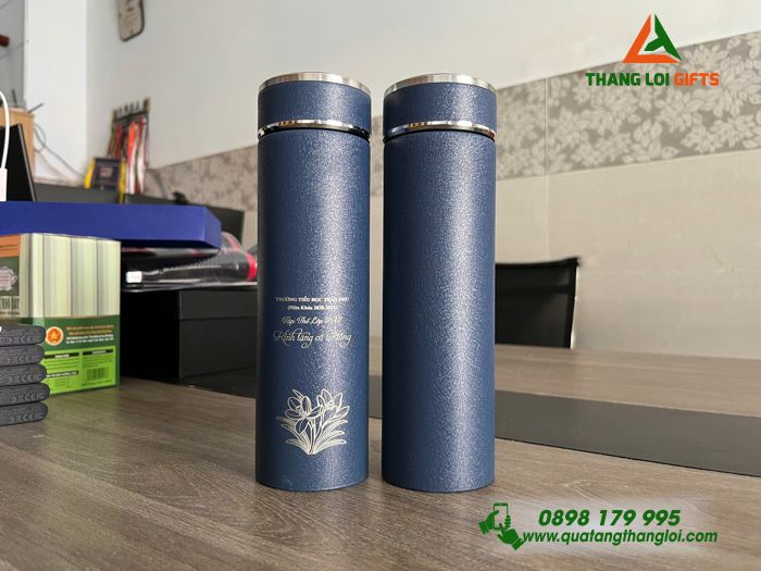 Bình Giữ Nhiệt Sơn Nhám 500ml Màu Xanh - Khắc Tên Làm Quà Tặng Tri Ân Trường Tiểu Học Trần Phú