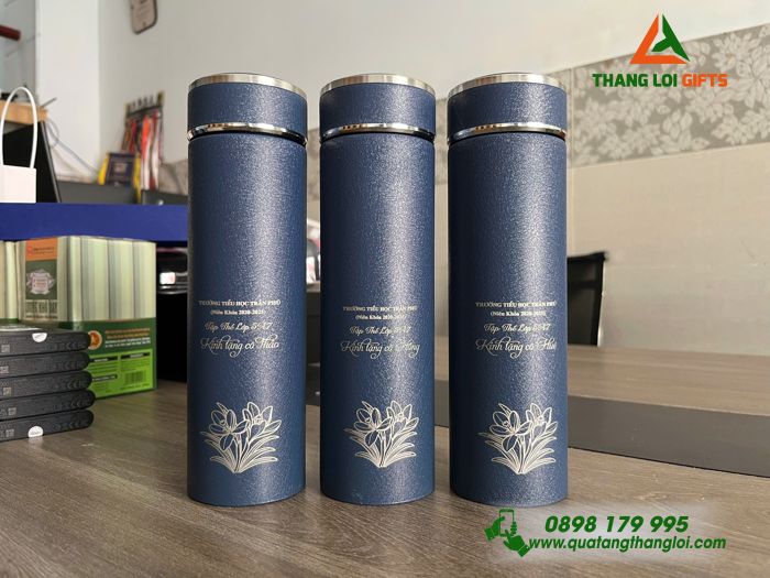 Bình Giữ Nhiệt Sơn Nhám 500ml Màu Xanh - Khắc Tên Làm Quà Tặng Tri Ân Trường Tiểu Học Trần Phú