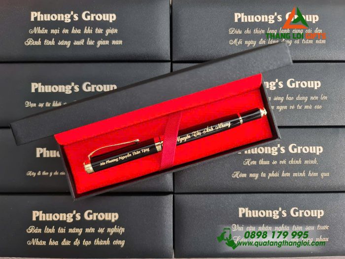 Bút Ký Kim Loại Màu Đen Khoen Vàng - Khắc Tên Doanh Nghiệp Phương Group