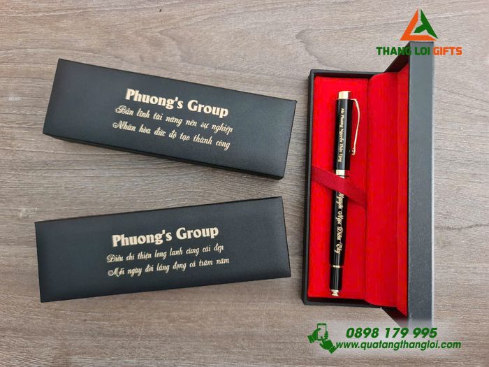 Bút Ký Kim Loại Màu Đen Khoen Vàng - Khắc Tên Doanh Nghiệp Phương Group
