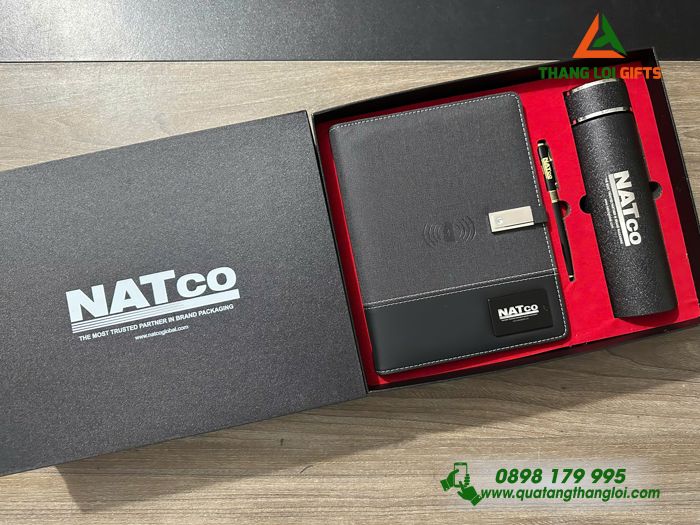 Set Quà Tặng Cao Cấp (Sổ Đa Năng+ Bình+ Bút) Màu Đen - In Khắc Logo Doanh Nghiệp NATCO