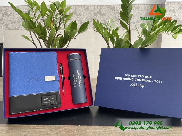 Set Quà Tặng Cao Cấp (Sổ Đa Năng+ Bình+ Bút) - In Khắc Tên Lớp K20 Cao Học Làm Quà Tặng