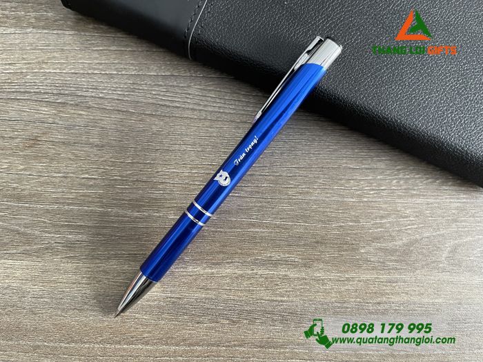 Bút Bi Kim Loại Bấm Màu Xanh - Khắc Logo Đoàn Thanh Niên