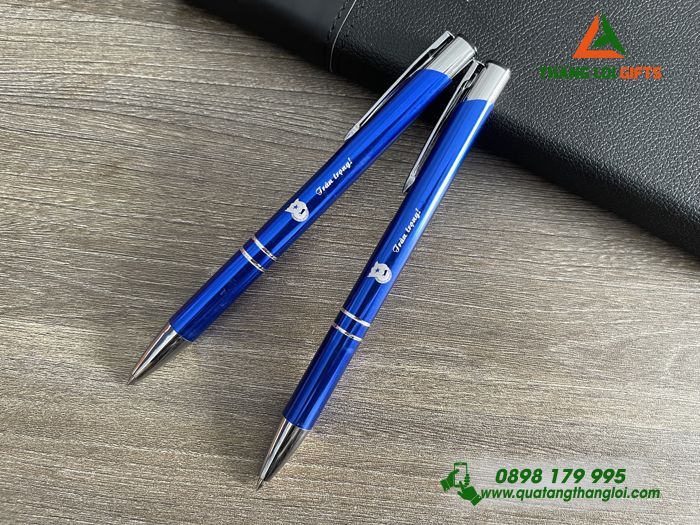 Bút Bi Kim Loại Bấm Màu Xanh - Khắc Logo Đoàn Thanh Niên