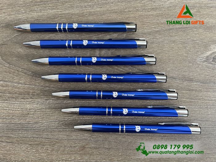 Bút Bi Kim Loại Bấm Màu Xanh - Khắc Logo Đoàn Thanh Niên