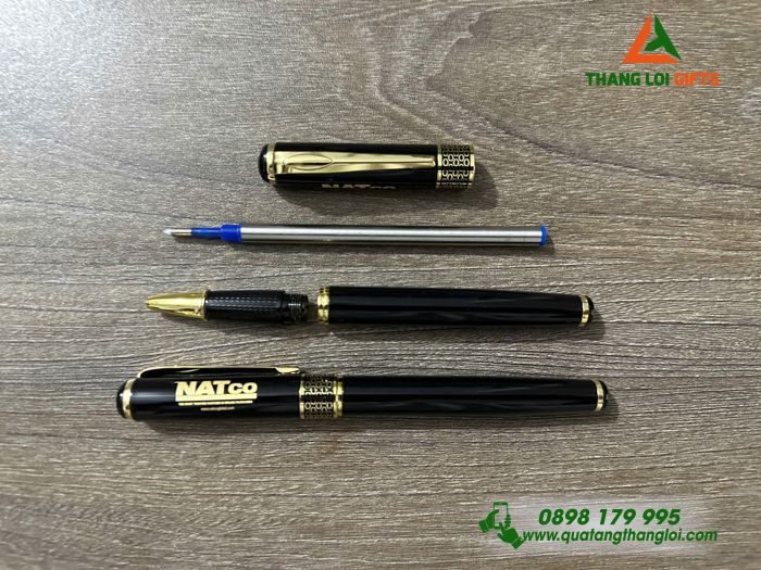 Bút Ký Kim Loại Khoen Tổ Ong Màu Đen Khoen Vàng - Khắc Logo Doanh Nghiệp NATCO
