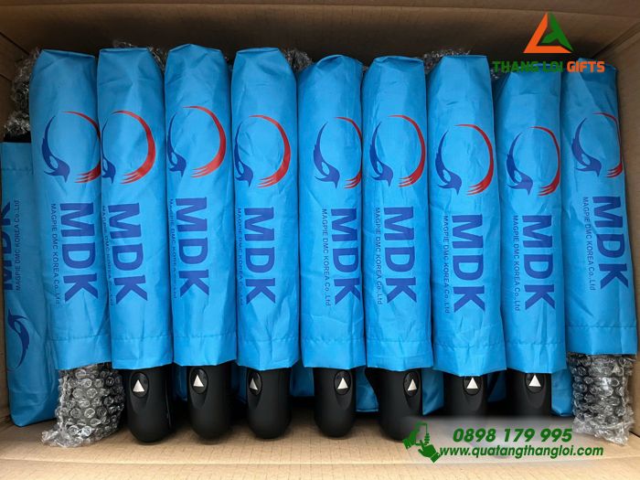 Ô Dù Cầm Tay Gập 3 Màu Xanh Dương - In Logo Doanh Nghiệp DMK