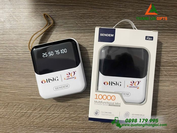 Pin Sạc Dự Phòng SENDEM 10.000mAh Màu Trắng - In Logo Doanh Nghiệp HSVG Làm Quà Tặng Nhân Viên