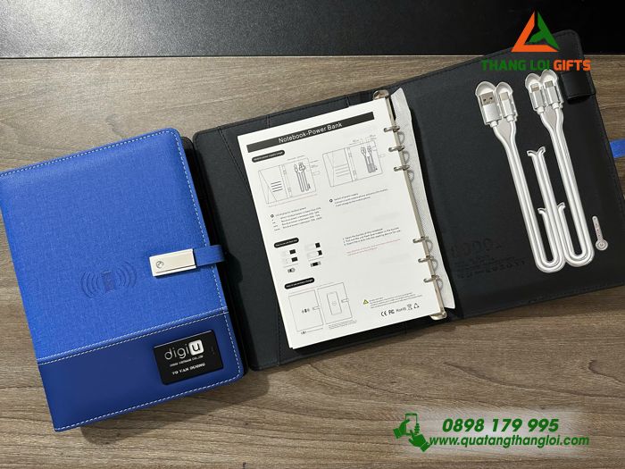 Sổ Tay Đa Năng 10.000mAh Màu Xanh - Khắc Tên, Logo Doanh Nghiệp DIGIU