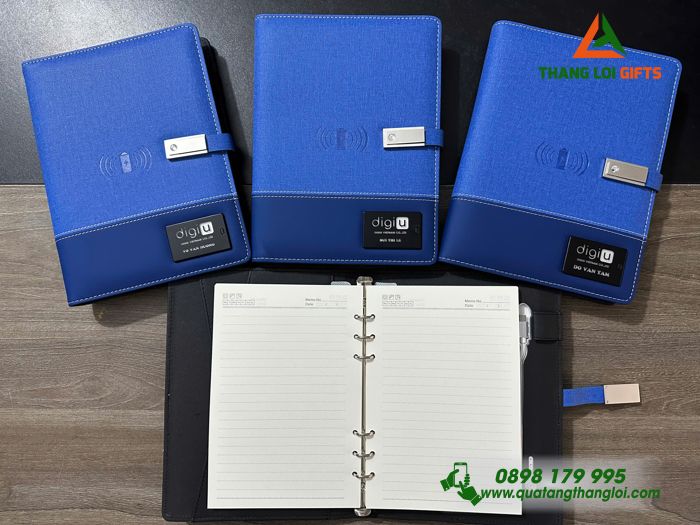 Sổ Tay Đa Năng 10.000mAh Màu Xanh - Khắc Tên, Logo Doanh Nghiệp DIGIU