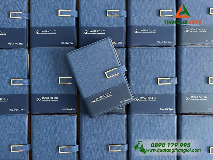Sổ Tay Bìa Còng Màu Xanh - In Logo Doanh Nghiệp JAVIAR CO.,LTD Làm Quà Tặng Nhân Viên