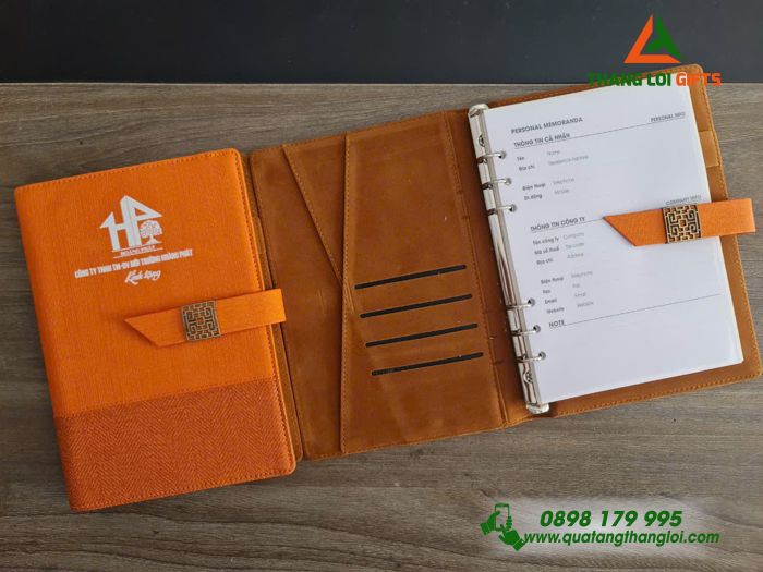 Sổ Tay Bìa Còng Màu Cam - In Logo Doanh Nghiệp Hoàng Phát