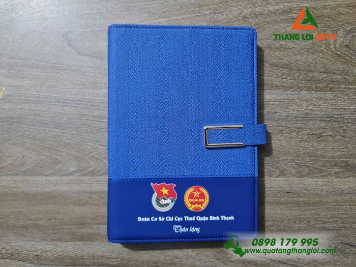 Sổ Tay Bìa Còng Màu Xanh - In Logo Đoàn Cơ Sở Chi Cục Thuế Làm Quà Tặng