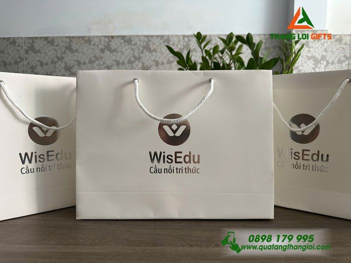 Túi Giấy Couche 150 Màu Trắng - In Logo WisEdu