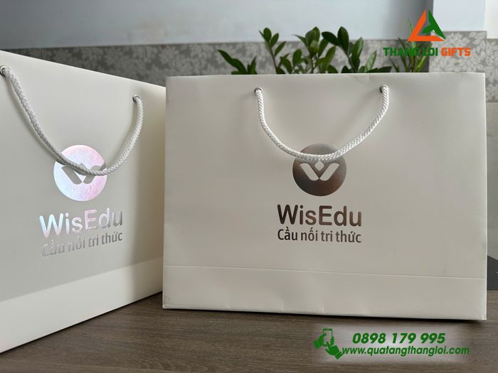 Túi Giấy Couche 150 Màu Trắng - In Logo WisEdu