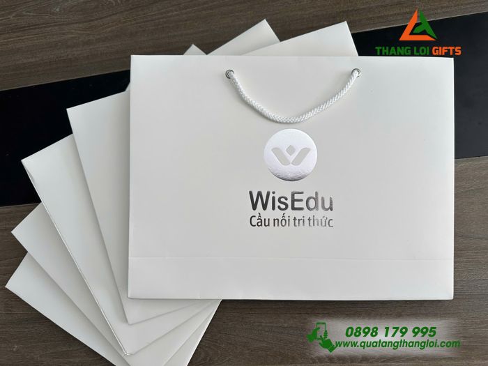 Túi Giấy Couche 150 Màu Trắng - In Logo WisEdu