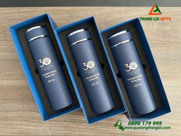 Bình Giữ Nhiệt Sơn Nhám Màu Xanh 500ml - Khắc Logo Công Đoàn Cơ Sở BHXH