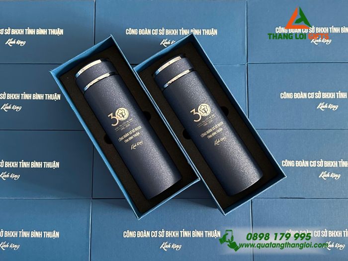 Bình Giữ Nhiệt Sơn Nhám Màu Xanh 500ml - Khắc Logo Công Đoàn Cơ Sở BHXH