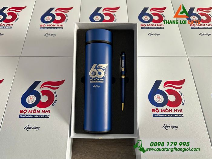 Bộ Quà Tặng (Bình Giữ Nhiệt & Bút Ký) - In Khắc Logo Kỷ Niệm 65 Năm Trường Đại Học Y Hà Nội