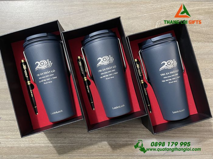 Combo Quà Tặng (Ly Giữ Nhiệt Lock&Lock+ Bút Ký) - In Khắc Logo Kỷ Niệm 20 Năm Trường THPT Nguyễn Huệ