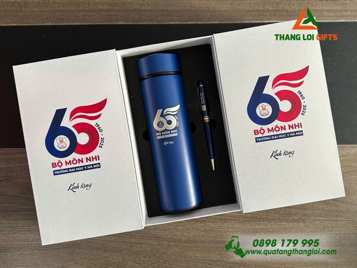 Bộ Quà Tặng (Bình Giữ Nhiệt & Bút Ký) - In Khắc Logo Kỷ Niệm 65 Năm Trường Đại Học Y Hà Nội