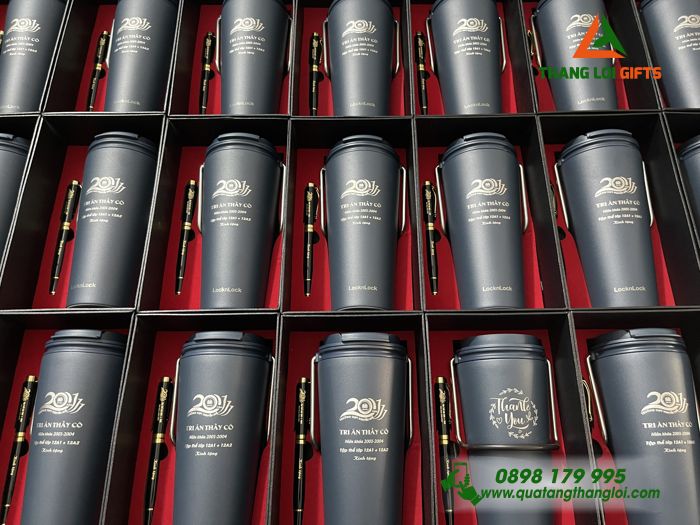 Combo Quà Tặng (Ly Giữ Nhiệt Lock&Lock+ Bút Ký) - In Khắc Logo Kỷ Niệm 20 Năm Trường THPT Nguyễn Huệ