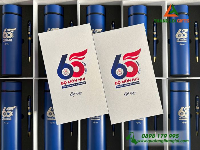 Bộ Quà Tặng (Bình Giữ Nhiệt & Bút Ký) - In Khắc Logo Kỷ Niệm 65 Năm Trường Đại Học Y Hà Nội