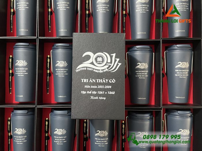 Combo Quà Tặng (Ly Giữ Nhiệt Lock&Lock+ Bút Ký) - In Khắc Logo Kỷ Niệm 20 Năm Trường THPT Nguyễn Huệ