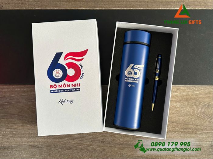 Bộ Quà Tặng (Bình Giữ Nhiệt & Bút Ký) - In Khắc Logo Kỷ Niệm 65 Năm Trường Đại Học Y Hà Nội