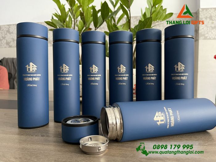 Bình Giữ Nhiệt 500ml Màu Xanh - In Khắc Logo Doanh Nghiệp Hoàng Phát