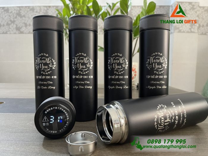 Bình Giữ Nhiệt Inox 316 Hiện Thị Đèn Led - In Khắc Logo Tên Lớp Làm Quà Tặng Tri Ân