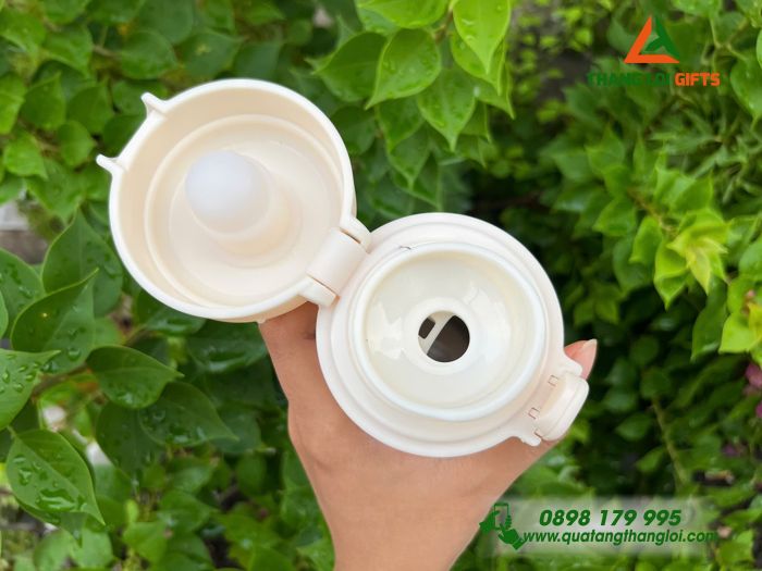 Bình Giữ Nhiệt 450ml Màu Kem - In Khắc Logo Trường THCS Lý Phong