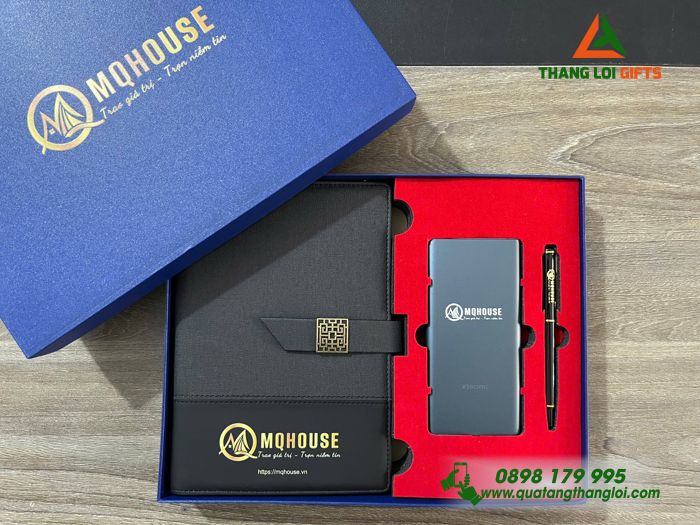 Combo Quà Tặng (Sổ+ Pin Xiaomi+ Bút) - In Khắc Logo Doanh Nghiệp MQHOUSE