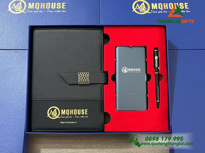 Combo Quà Tặng (Sổ+ Pin Xiaomi+ Bút) - In Khắc Logo Doanh Nghiệp MQHOUSE