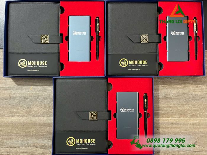 Combo Quà Tặng (Sổ+ Pin Xiaomi+ Bút) - In Khắc Logo Doanh Nghiệp MQHOUSE