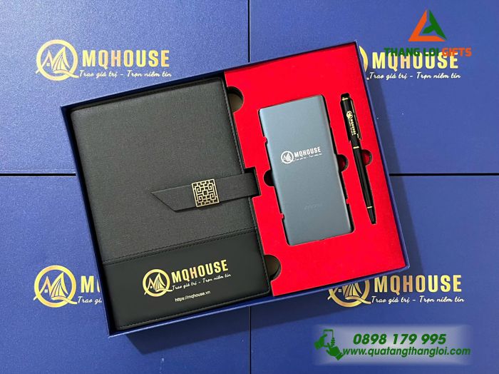 Combo Quà Tặng (Sổ+ Pin Xiaomi+ Bút) - In Khắc Logo Doanh Nghiệp MQHOUSE