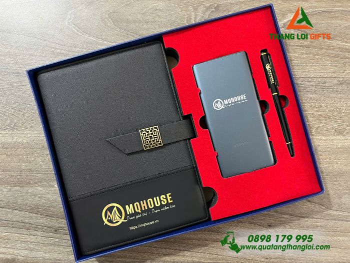 Combo Quà Tặng (Sổ+ Pin Xiaomi+ Bút) - In Khắc Logo Doanh Nghiệp MQHOUSE