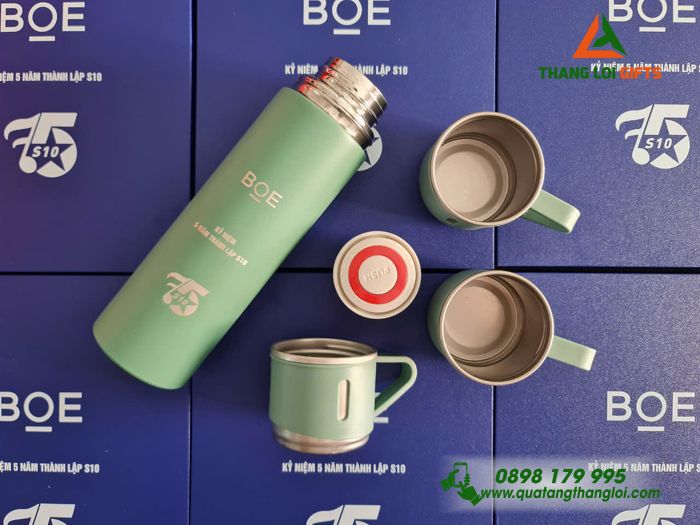 Bộ Bình Giữ Nhiệt 2 Cốc 500ml - In Khắc Logo Doanh Nghiệp BOE