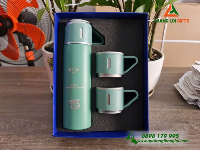 Bộ Bình Giữ Nhiệt 2 Cốc 500ml - In Khắc Logo Doanh Nghiệp BOE