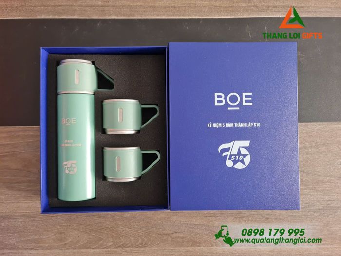 Bộ Bình Giữ Nhiệt 2 Cốc 500ml - In Khắc Logo Doanh Nghiệp BOE